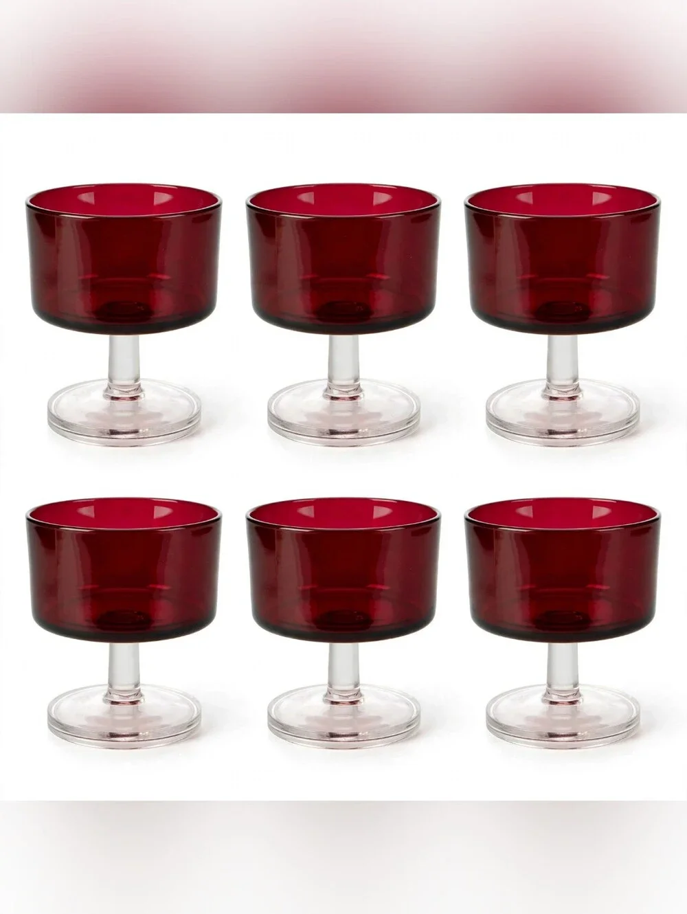 RARE Anchor Hocking Royal Ruby Footed Goblets Set of 6 Clear Foot HTF! Poshonly!